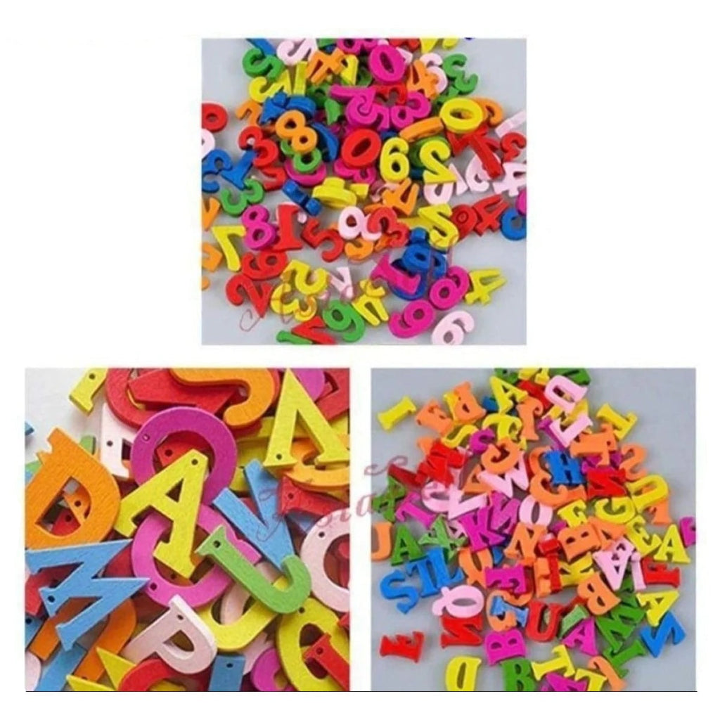 100pcs Coloured Numbers & Alphabet Wooden Letters