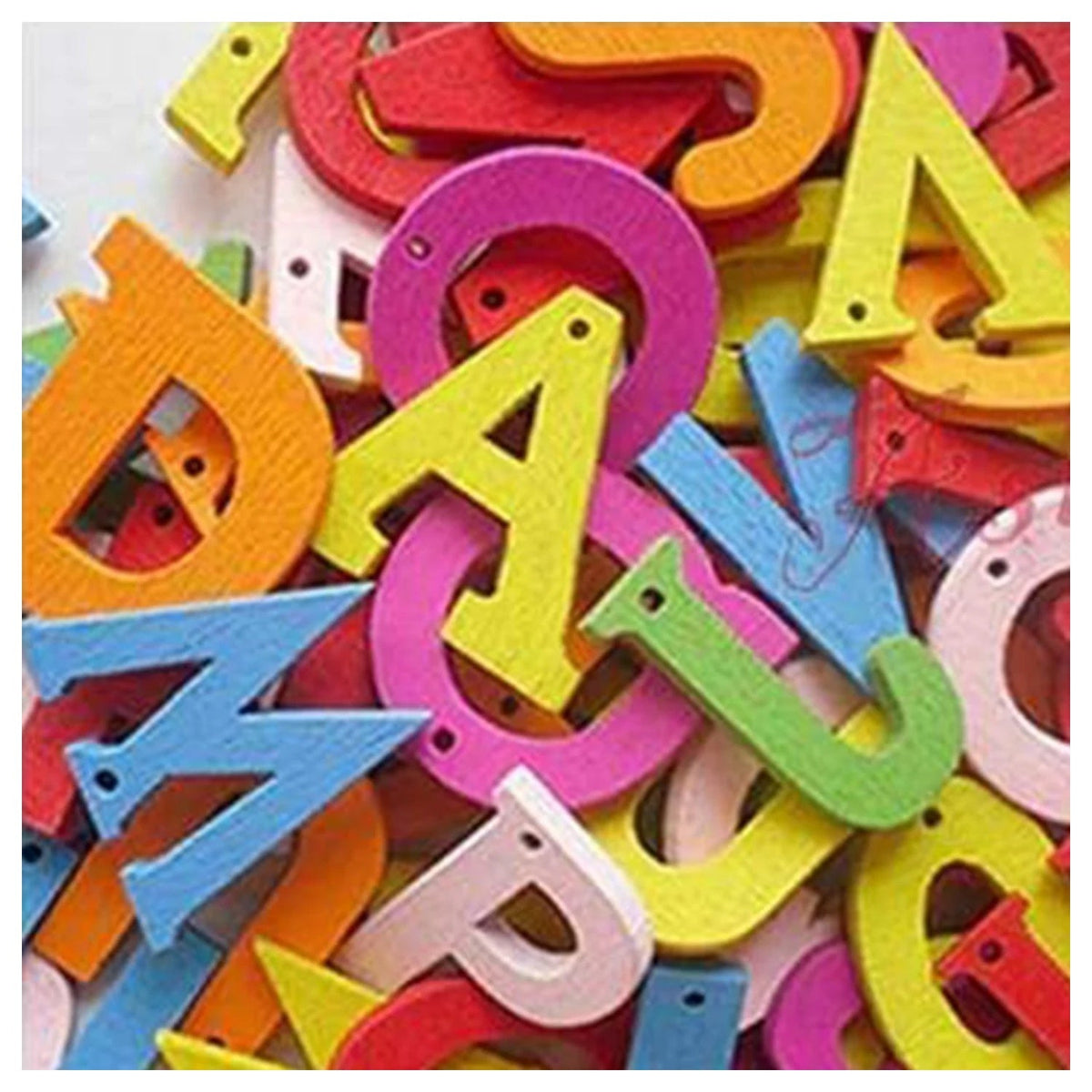 100pcs Coloured Numbers & Alphabet Wooden Letters – Letters (With Holes)