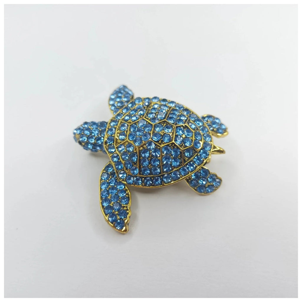 Crystal Adorned Sea Turtle Brooch with Rhinestones
