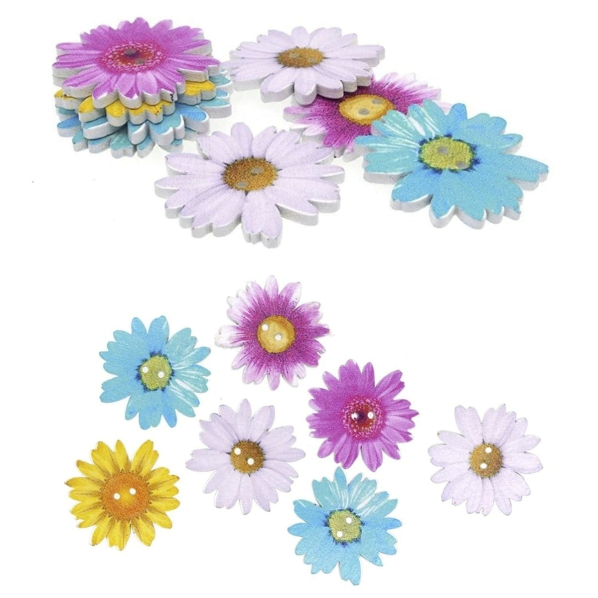 35mm Chrysanthemum Wooden Buttons 2 Holes – 30pcs, 60pcs, 90pcs, 180pcs
