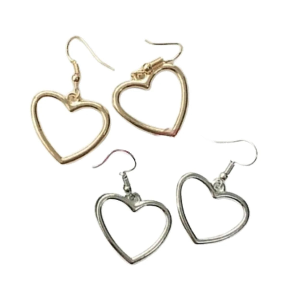 Large Heart Tassel Earrings Gold Silver