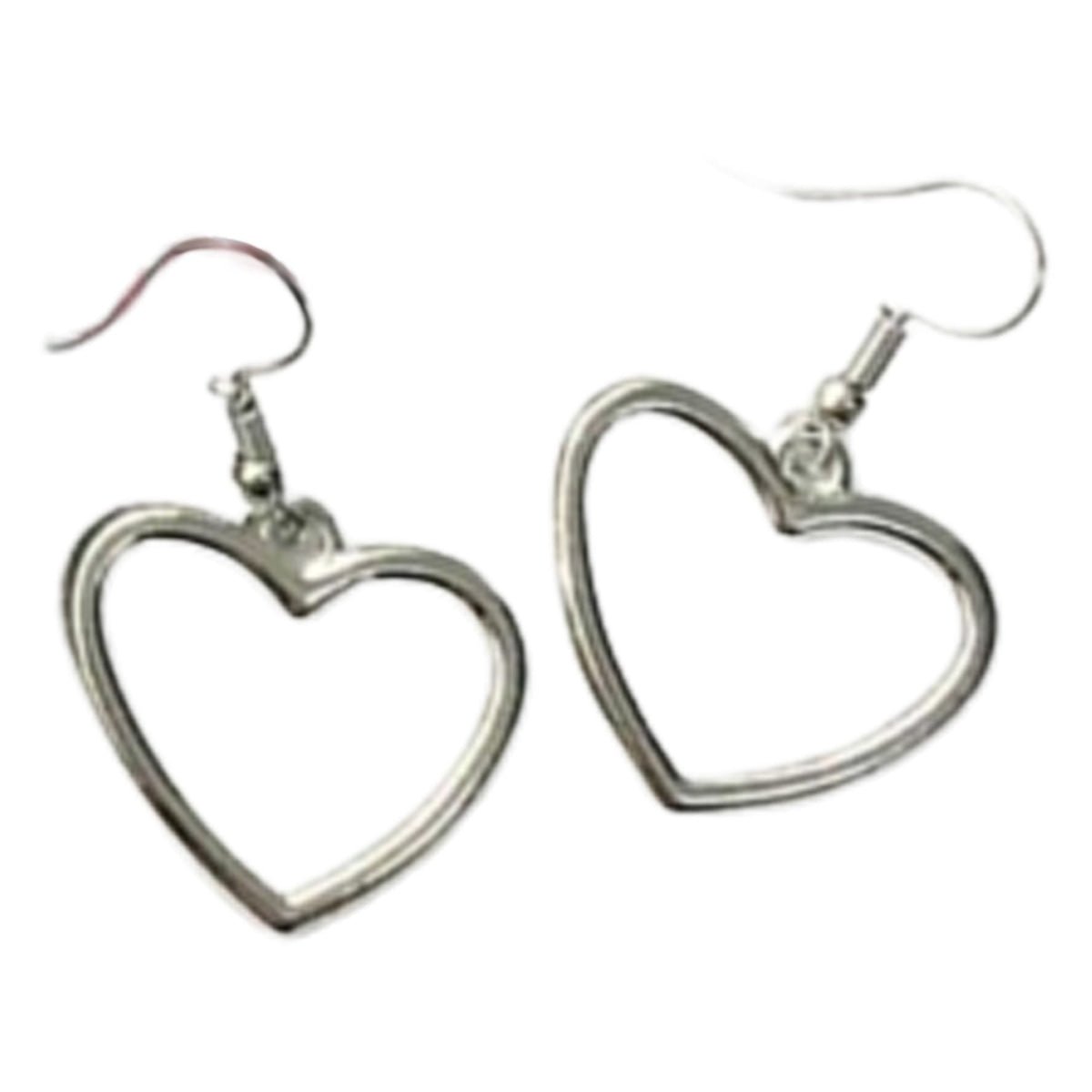 Large Heart Tassel Earrings Gold Silver – Silver