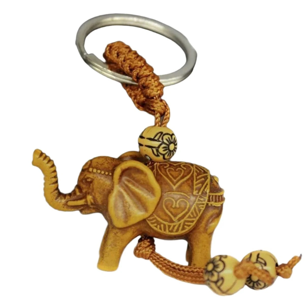 Elephant Wooden Keychain Thai Style Carving