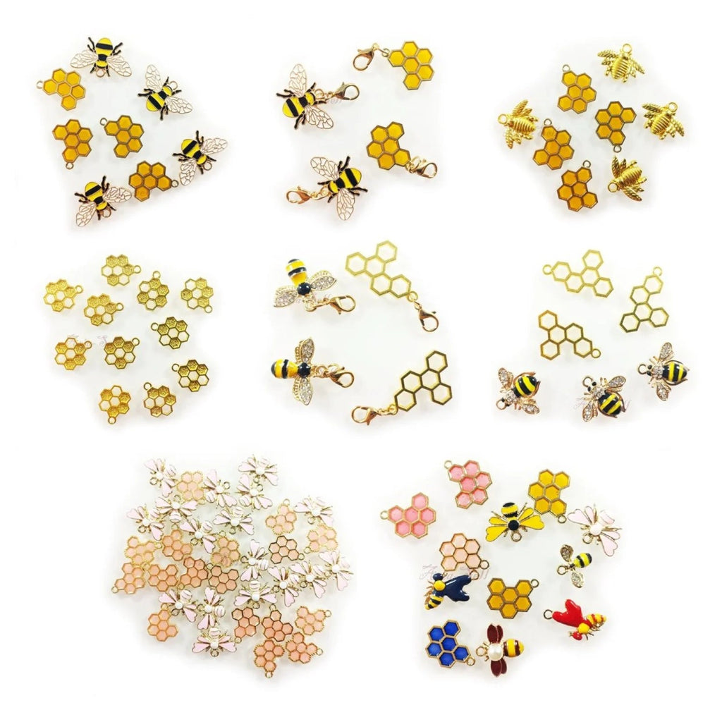 Enamel Bees Honeycomb Loop Pendant Charms Lobster Claw DIY Jewellery