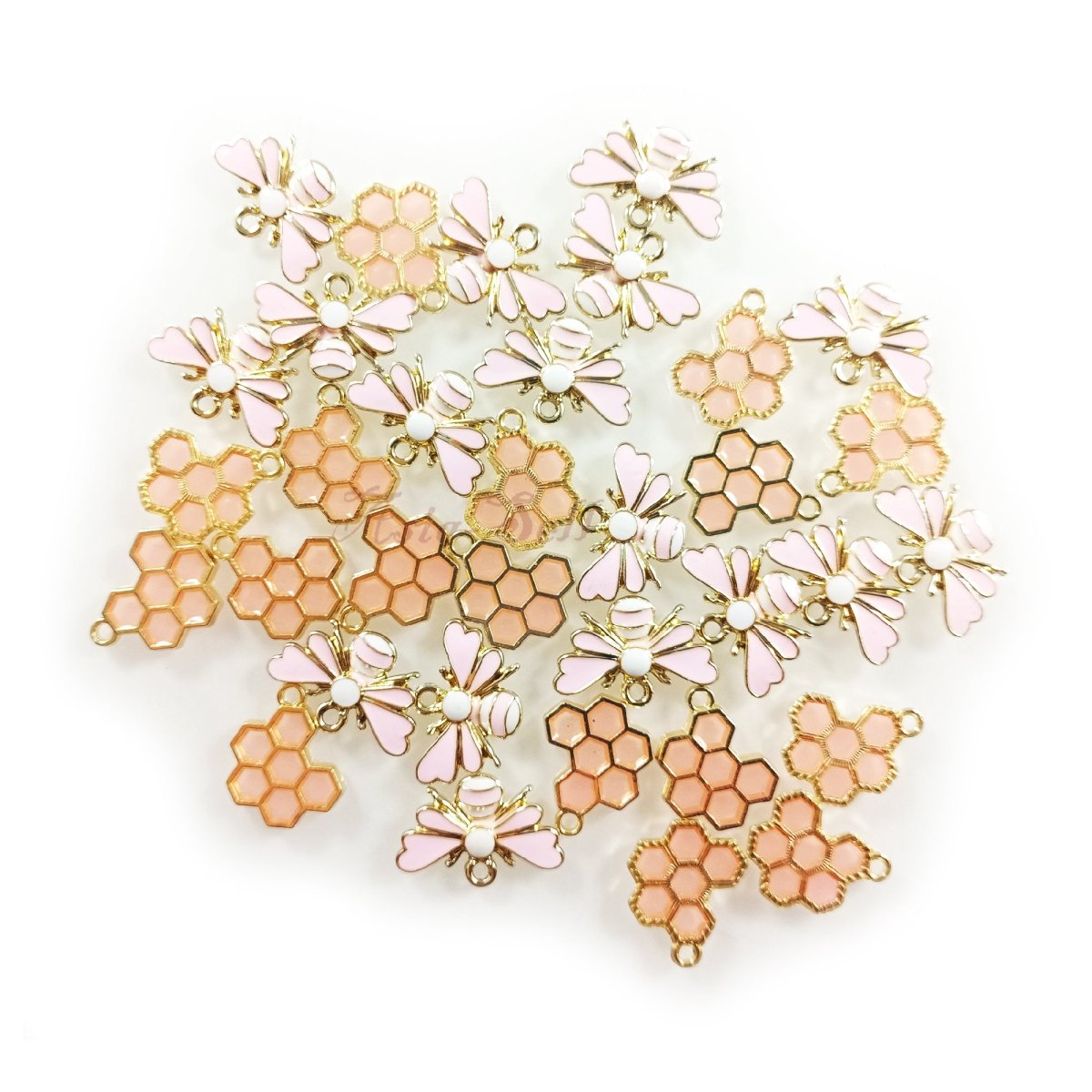 Enamel Bees Honeycomb Loop Pendant Charms Lobster Claw DIY Jewellery – 32pcs Bees Honeycomb Set 7