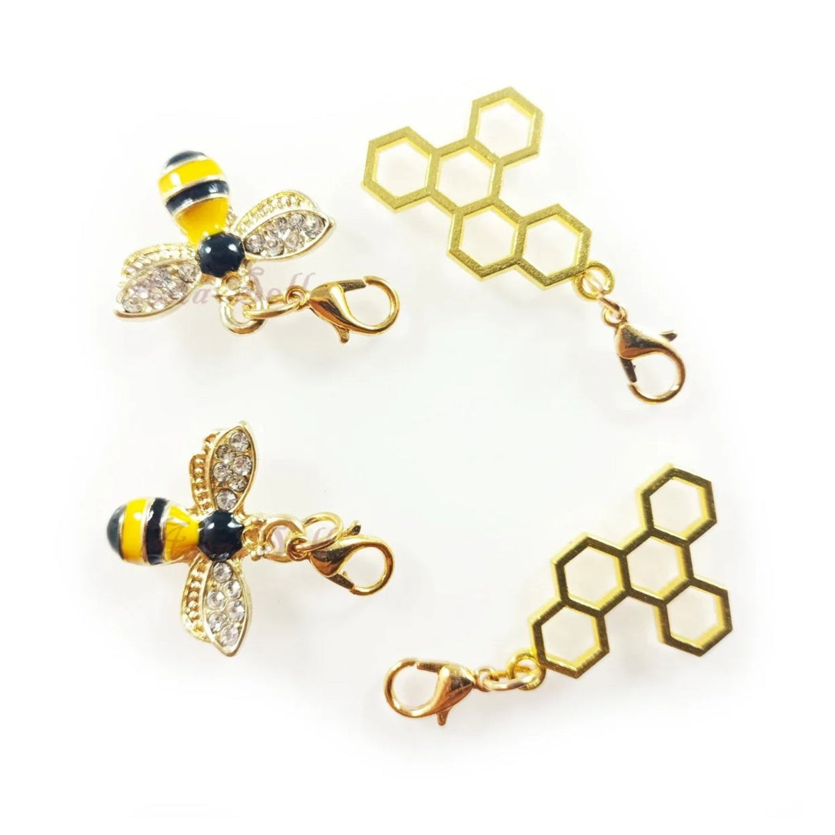 Enamel Bees Honeycomb Loop Pendant Charms Lobster Claw DIY Jewellery – 4pcs Bees Honeycomb Set 4