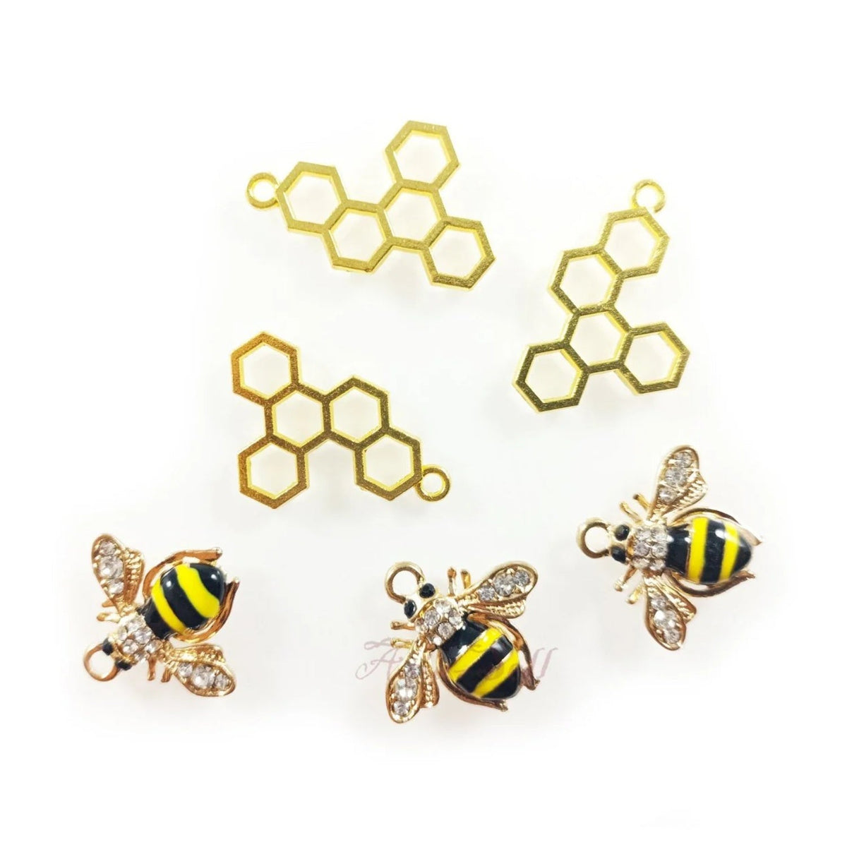 Enamel Bees Honeycomb Loop Pendant Charms Lobster Claw DIY Jewellery – 6pcs Bees Honeycomb Set 6