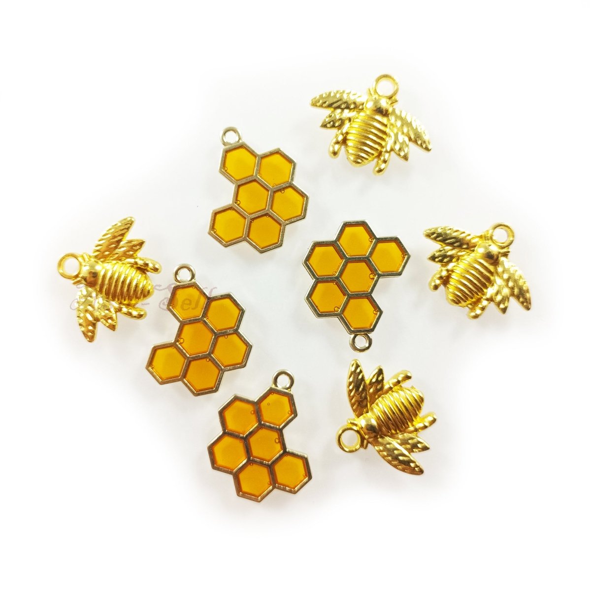 Enamel Bees Honeycomb Loop Pendant Charms Lobster Claw DIY Jewellery – 8pcs Bees Honeycomb Set 2