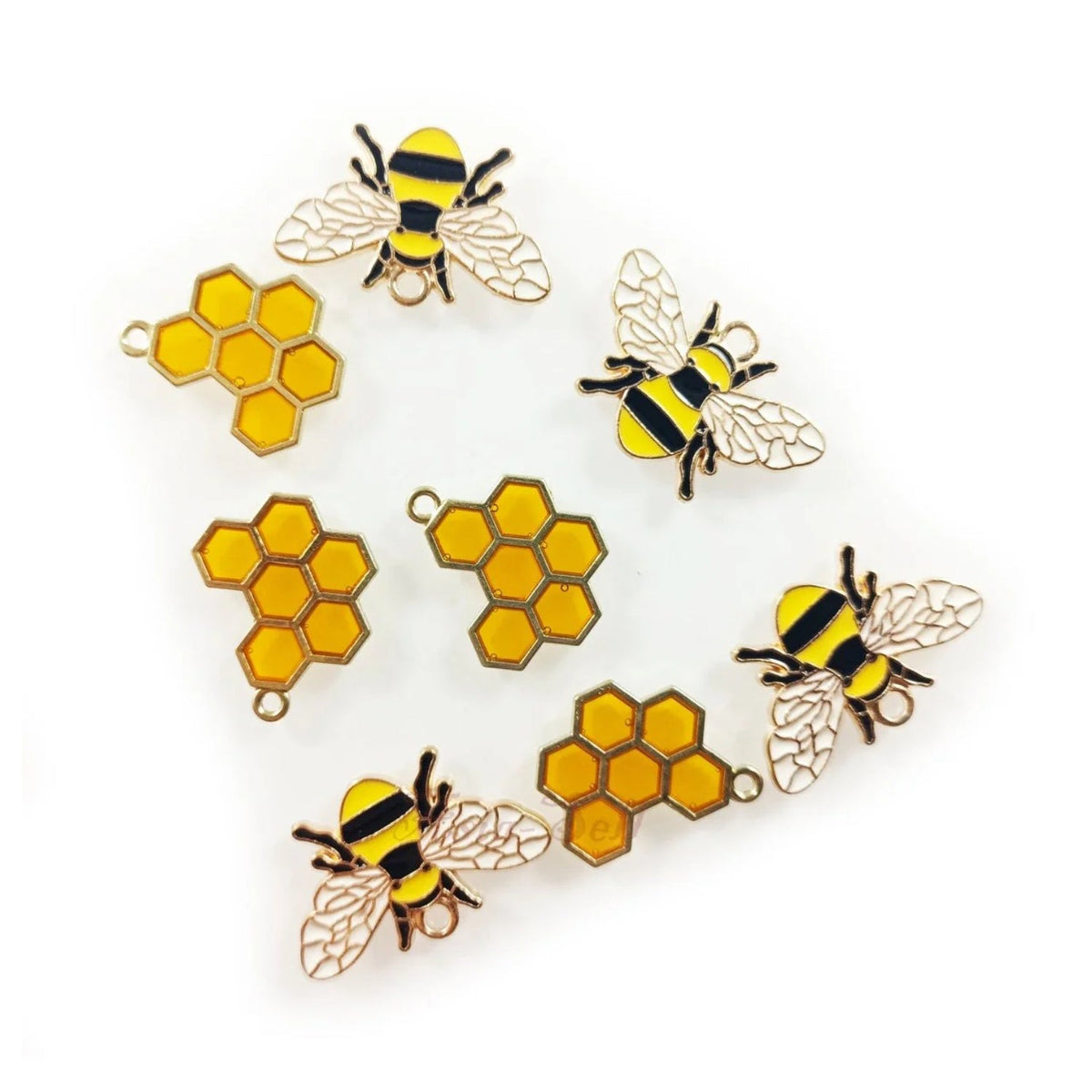 Enamel Bees Honeycomb Loop Pendant Charms Lobster Claw DIY Jewellery – 8pcs Bees Honeycomb Set 5
