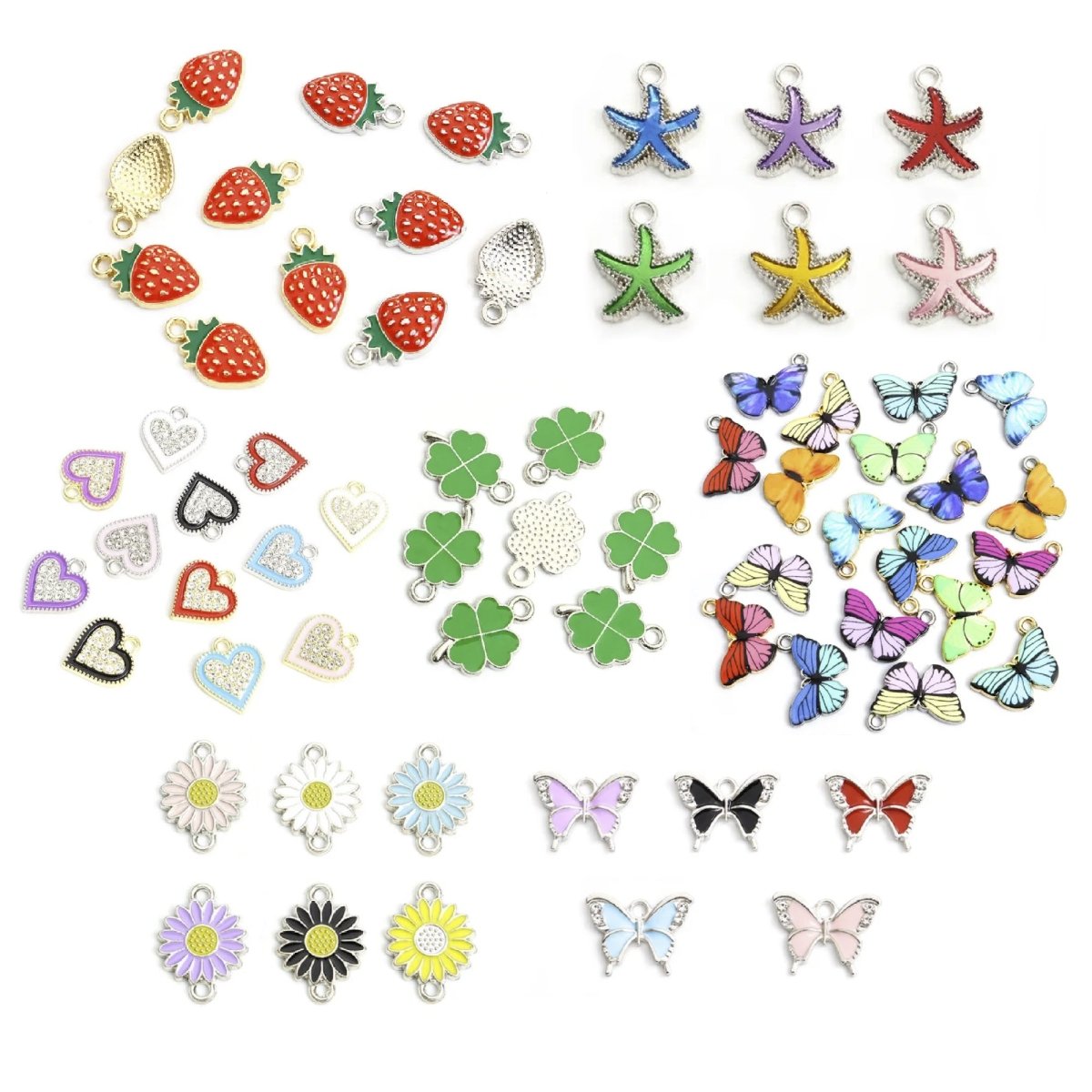 10 Enamel Charms Heart Sunflower Starfish Strawberry Butterfly