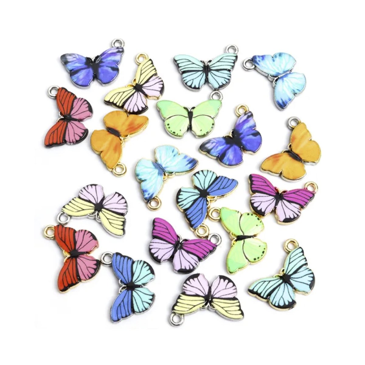 10 Enamel Charms Heart Sunflower Starfish Strawberry Butterfly – Butterflies Multicoloured