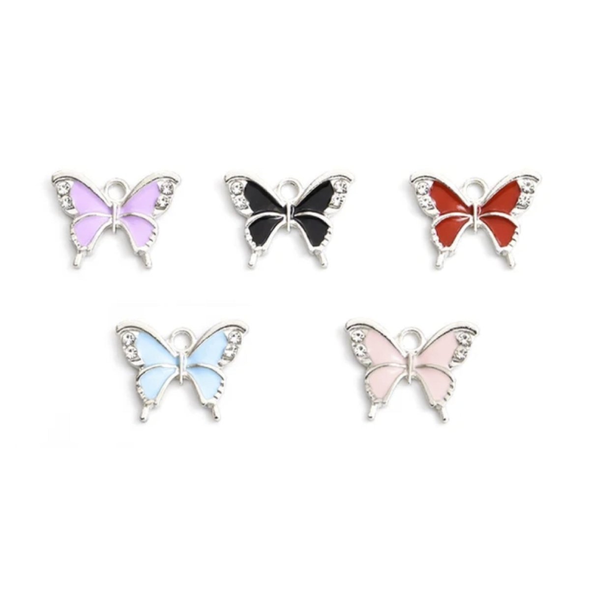 10 Enamel Charms Heart Sunflower Starfish Strawberry Butterfly – Gem Inlaid Butterflies