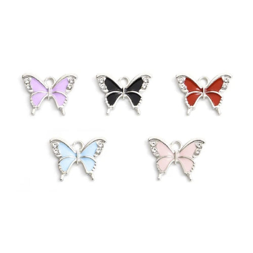 10 Enamel Charms Heart Sunflower Starfish Strawberry Butterfly – Gem Inlaid Butterflies