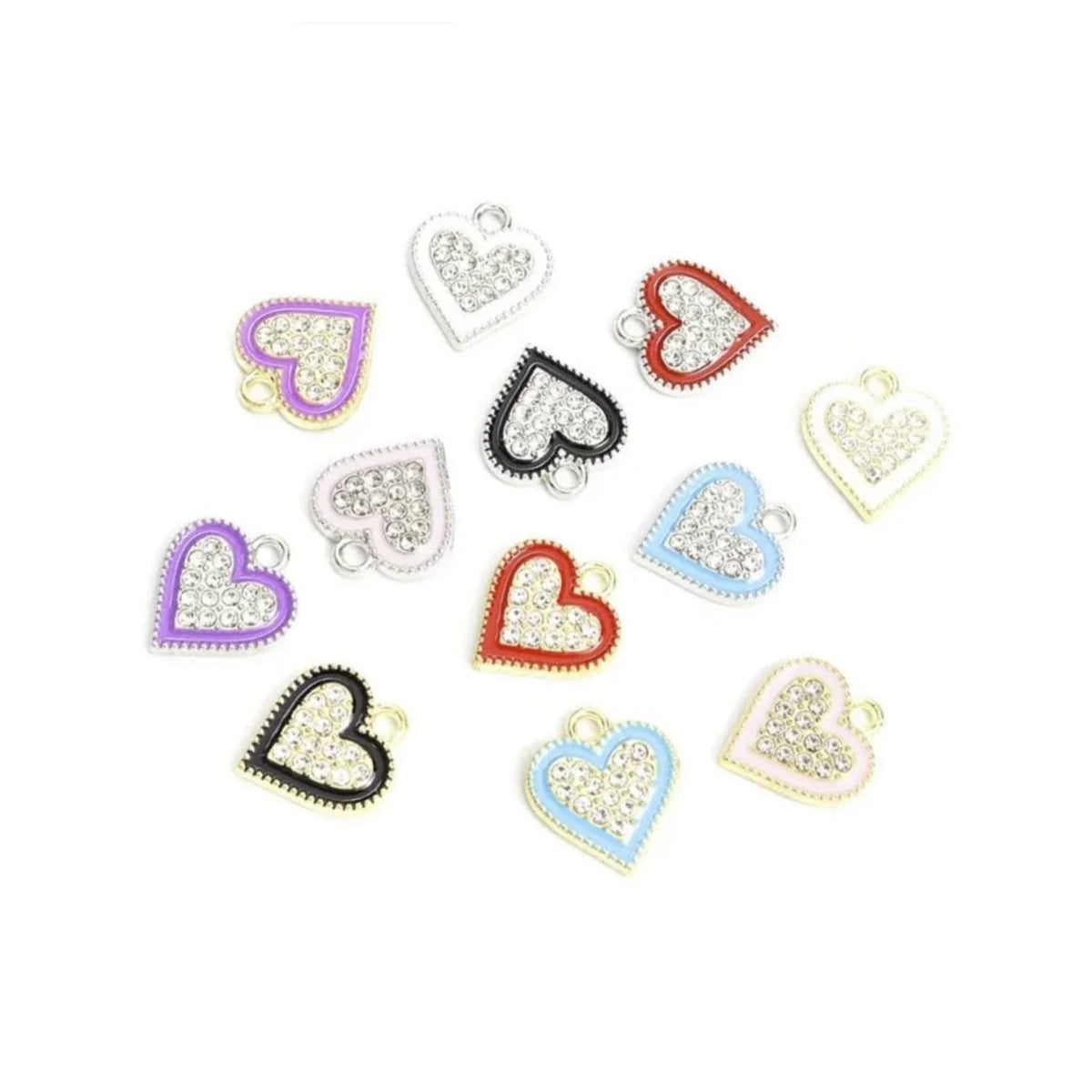 10 Enamel Charms Heart Sunflower Starfish Strawberry Butterfly – Gem Inlaid Hearts