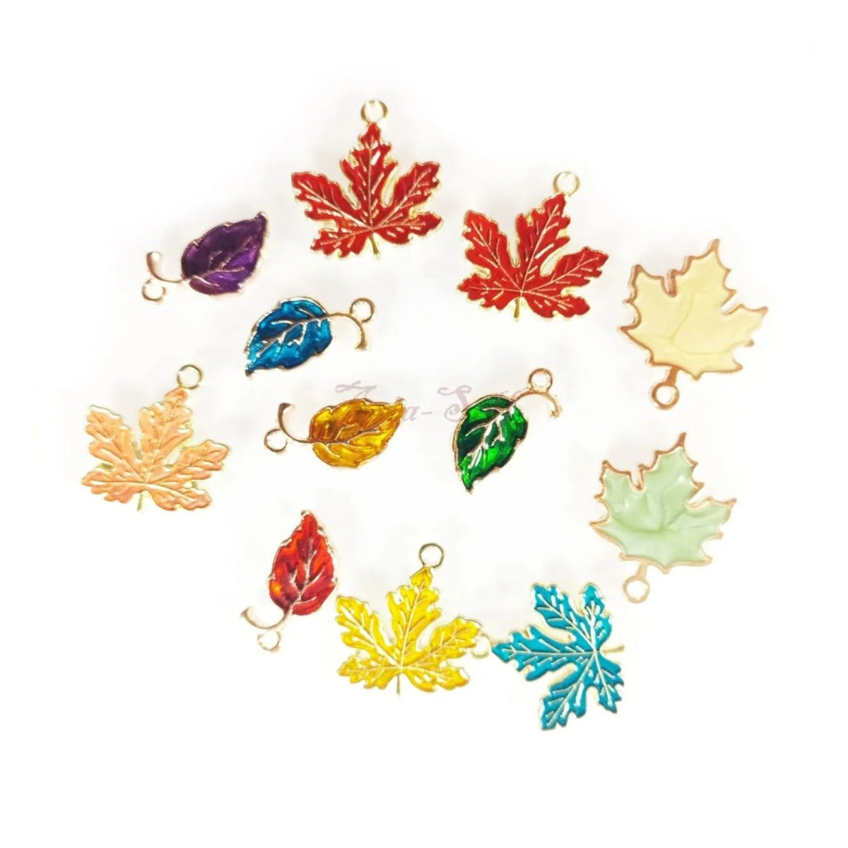 Enamel Pendant Charms DIY Jewellery Set – 12pcs Autumn Leaves