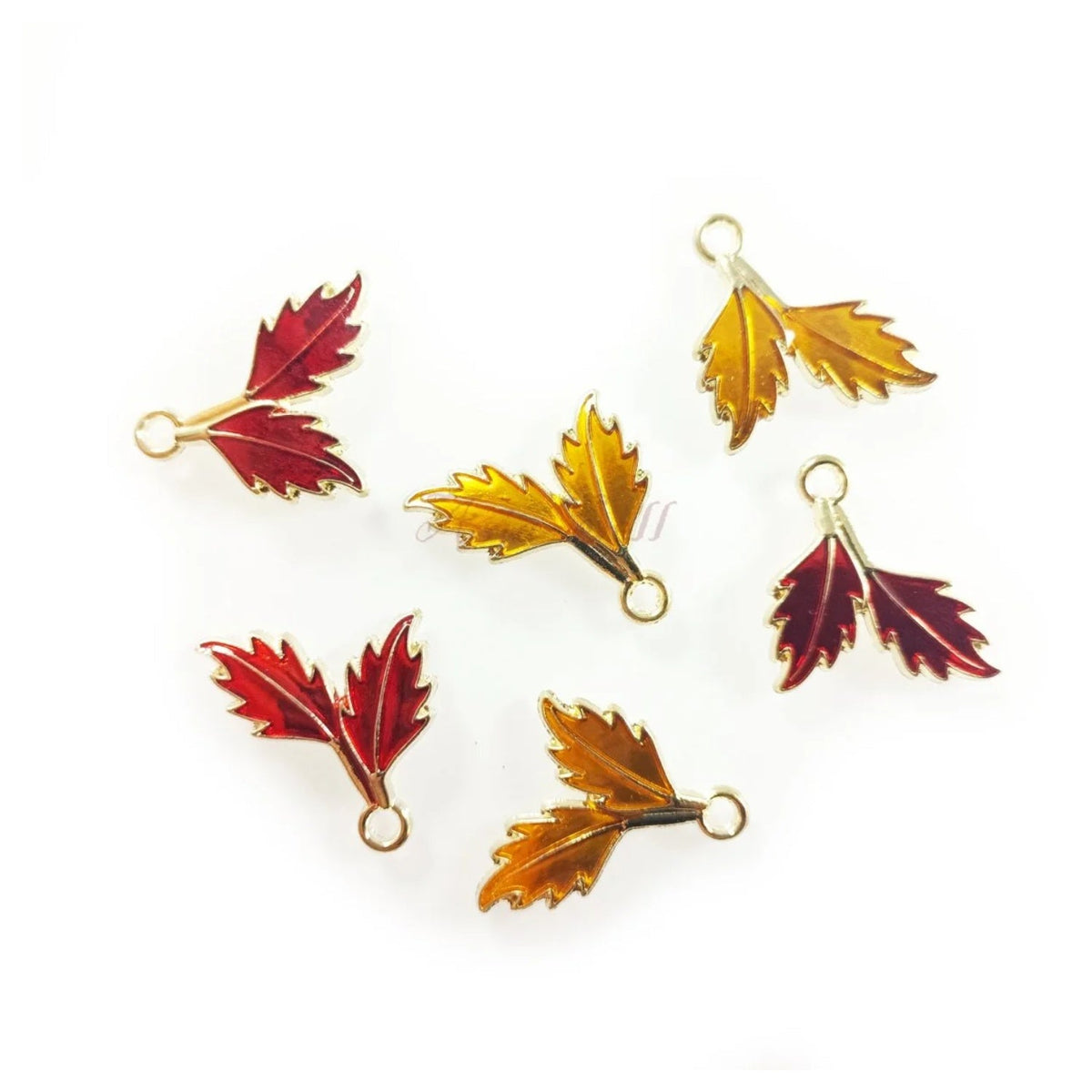 Enamel Pendant Charms DIY Jewellery Set – 6pcs Autumn Leaves 2