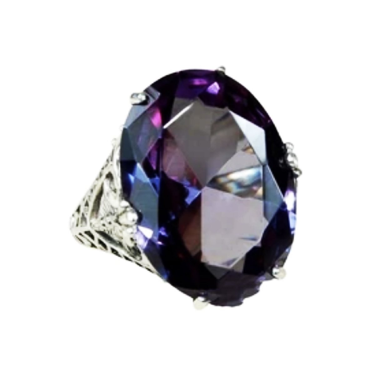 Purple Rhinestone Ring Silver Colour Size 10