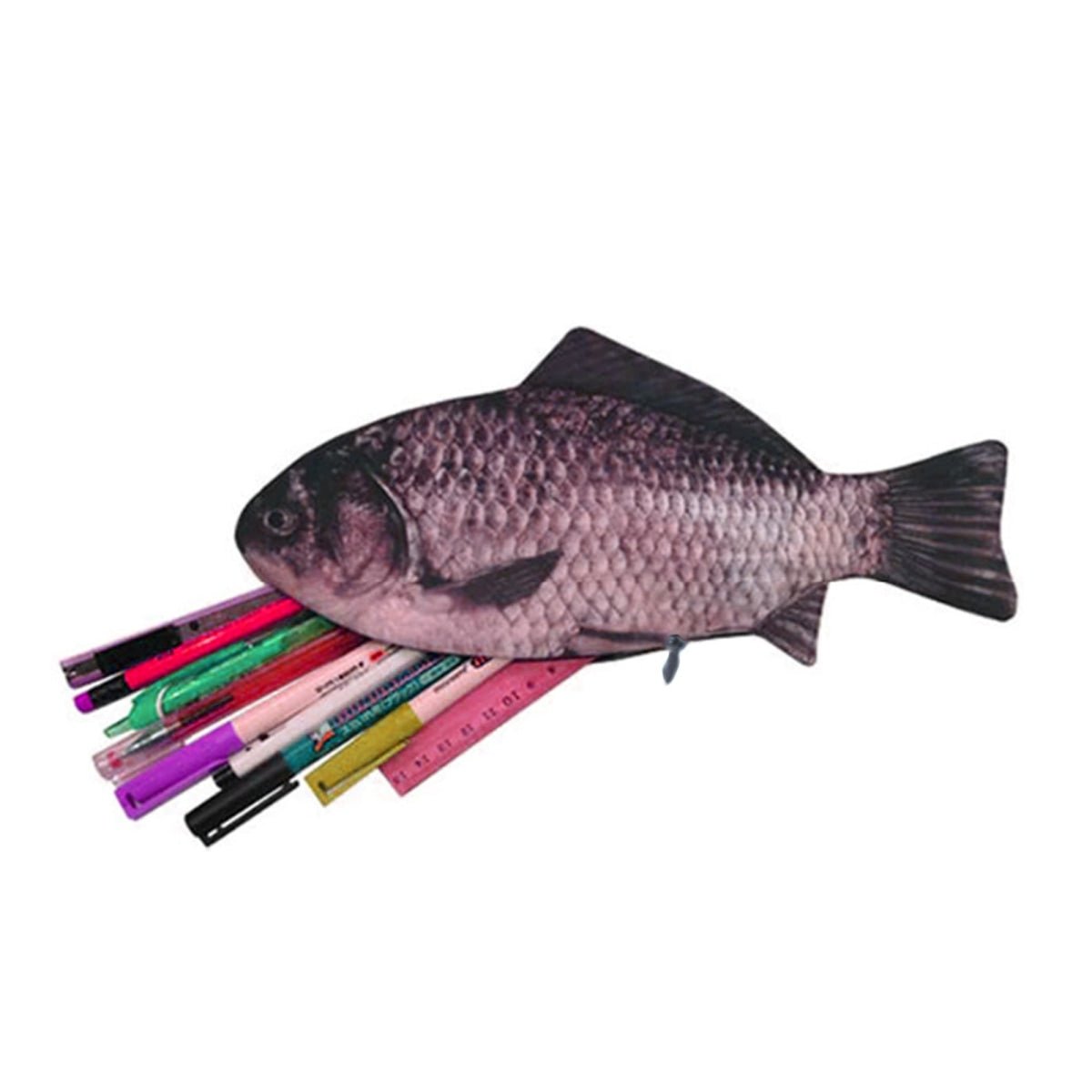 Fish Shape Pencil Case with Zipper – Tilapia - Pink Grey