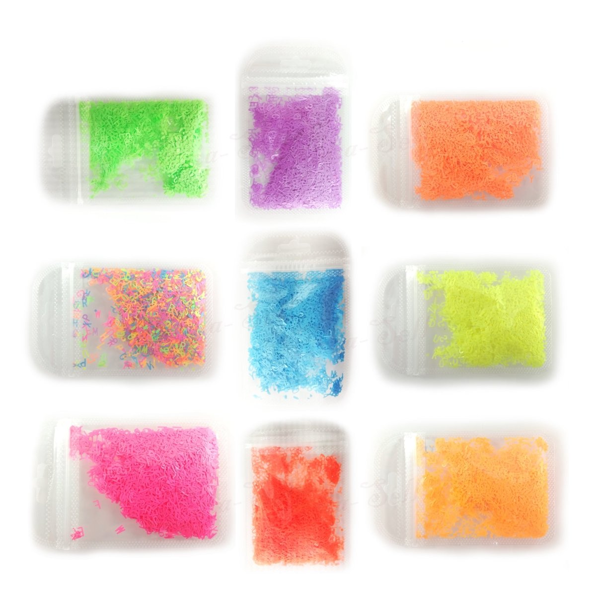 Fluorescent Sequins Glitter Nail Art Mixed Size Letter Flakes 3D Tips