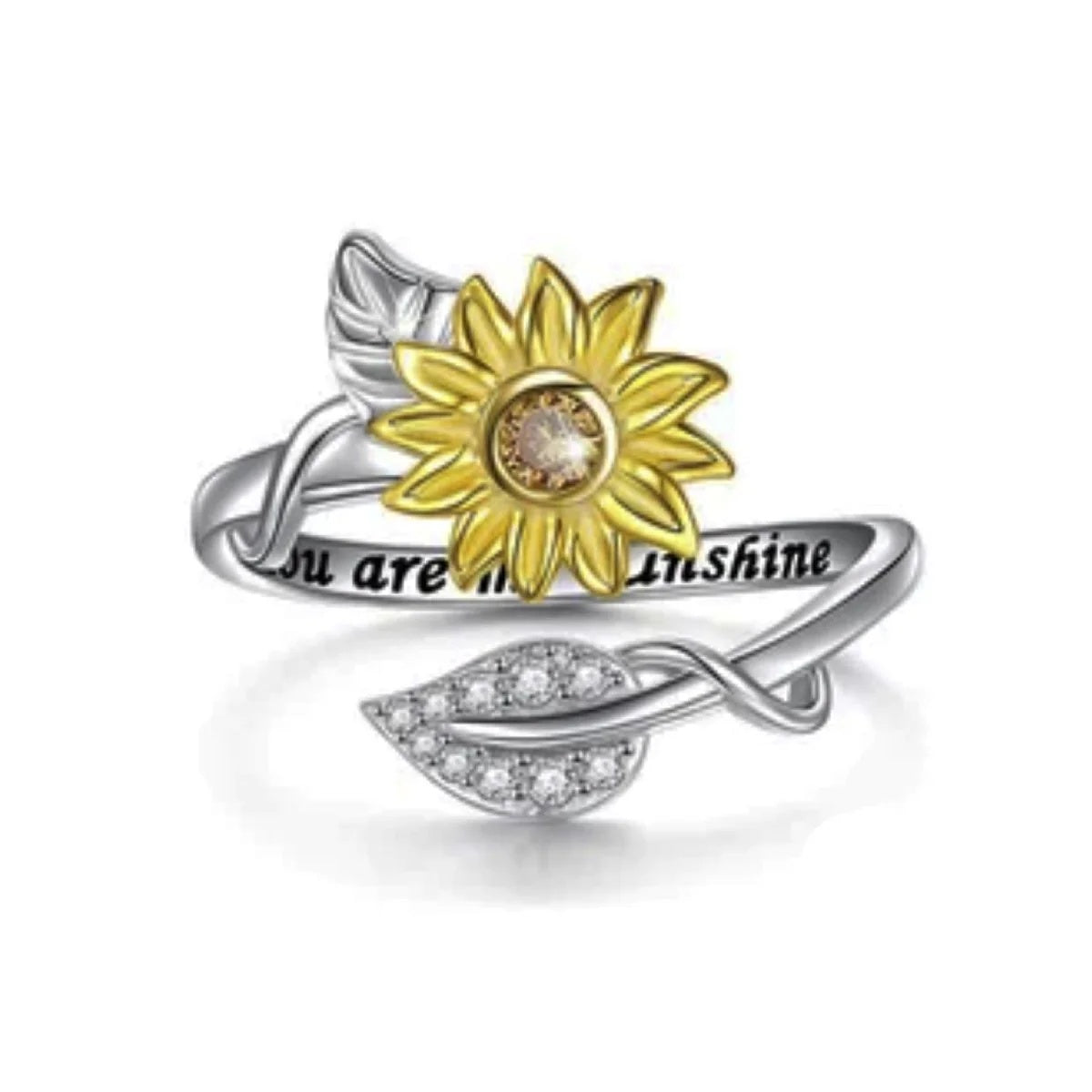 Flower Ring with Gem Rhinestones – Adjustable Alloy Silver/Gold