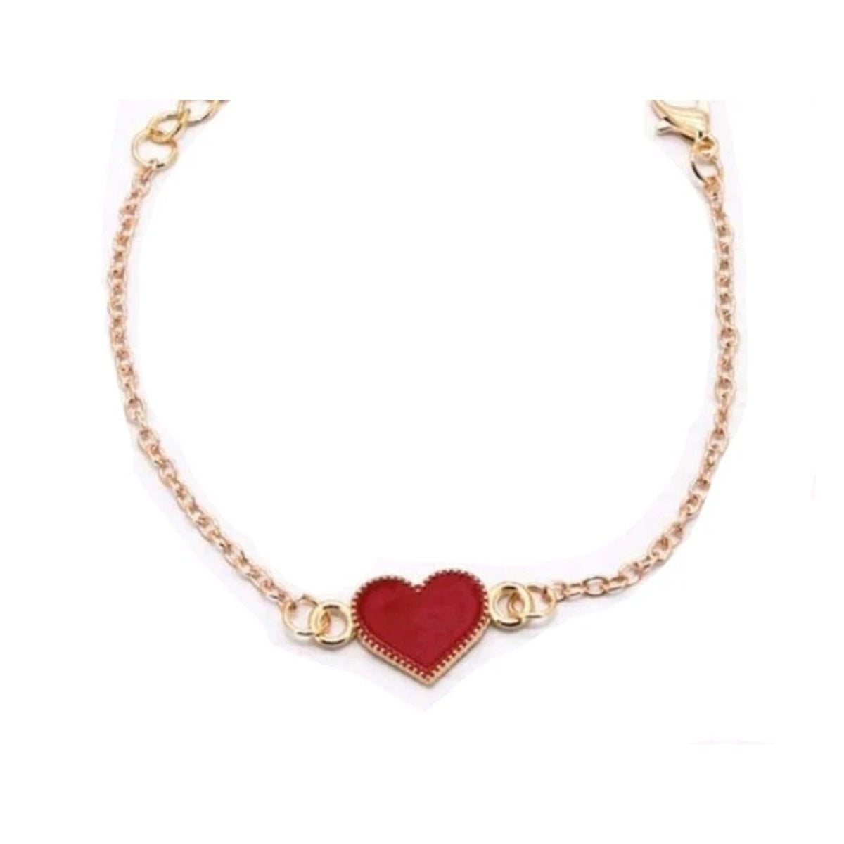 Gold Clip Chain Bangle with Red Heart Charm
