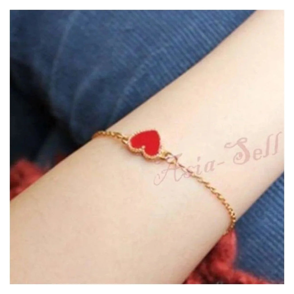 Gold Clip Chain Bangle with Red Heart Charm