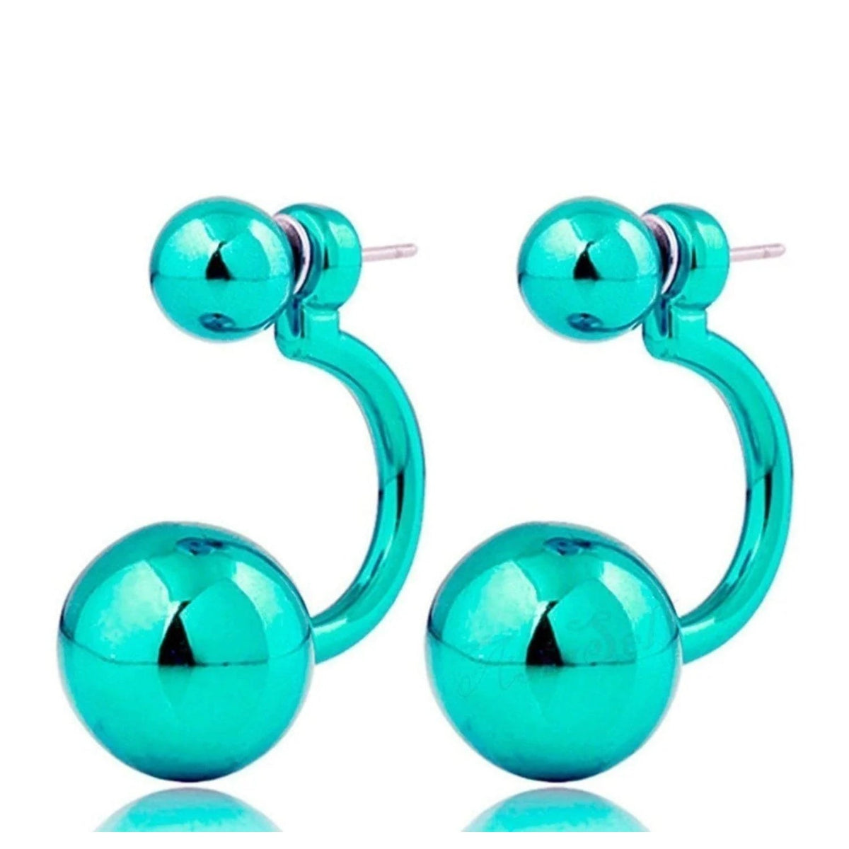 Round Double Ball Stud Earrings – 2-Pair Set – Aqua