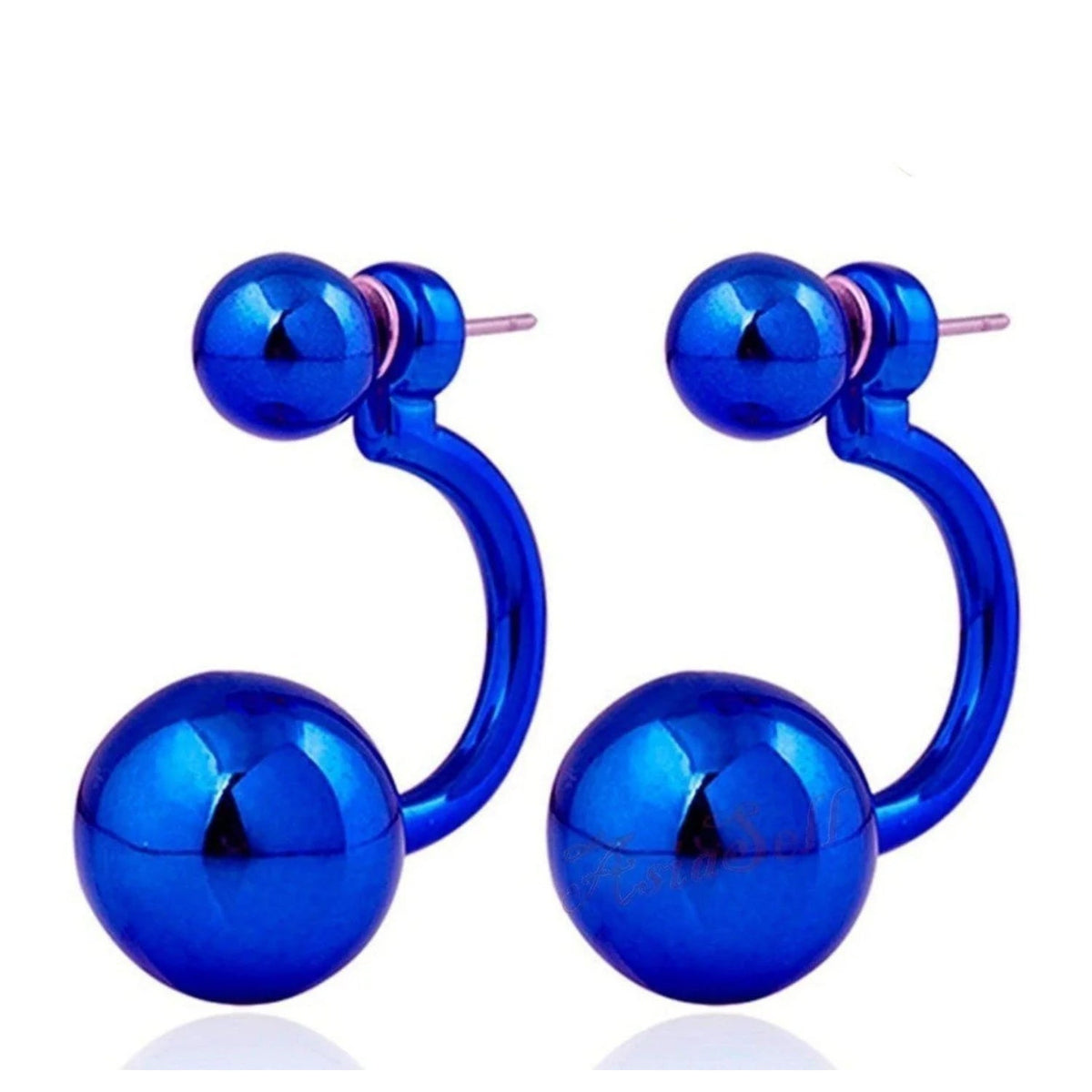 Round Double Ball Stud Earrings – 2-Pair Set – Deep Blue