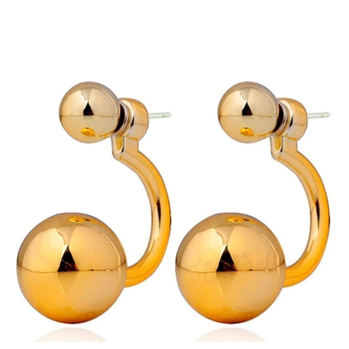 Round Double Ball Stud Earrings – 2-Pair Set – Gold