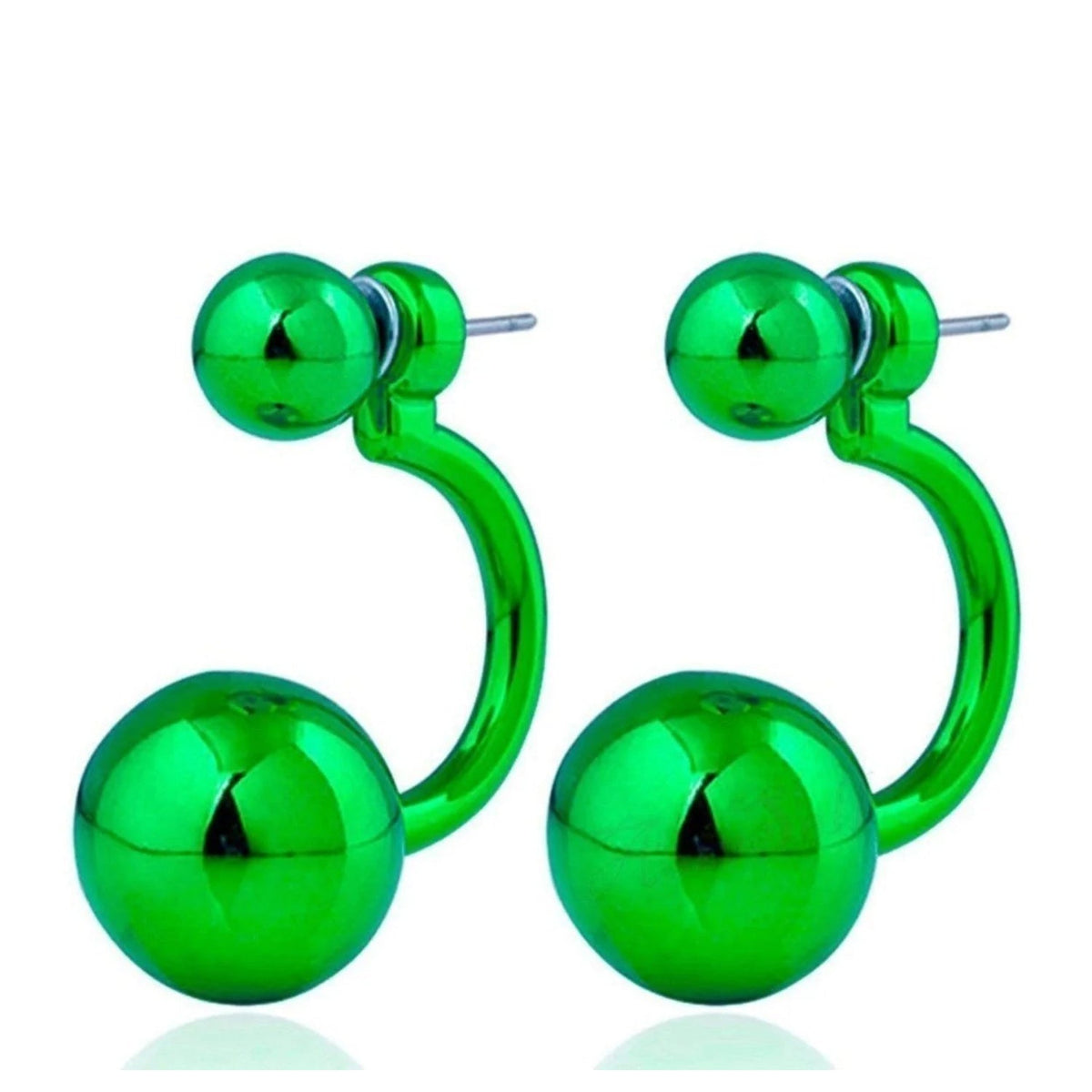 Round Double Ball Stud Earrings – 2-Pair Set – Green