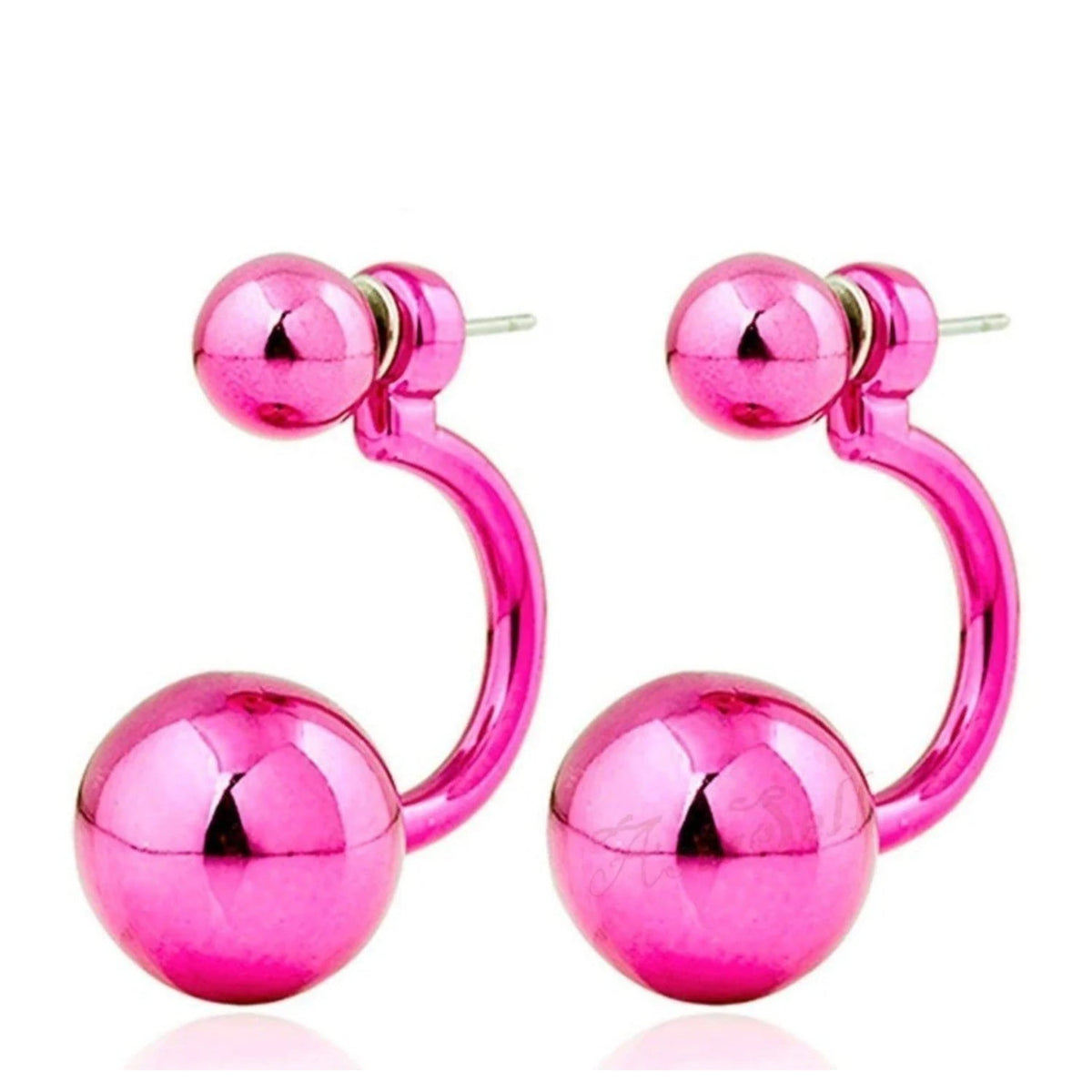 Round Double Ball Stud Earrings – 2-Pair Set – Pink
