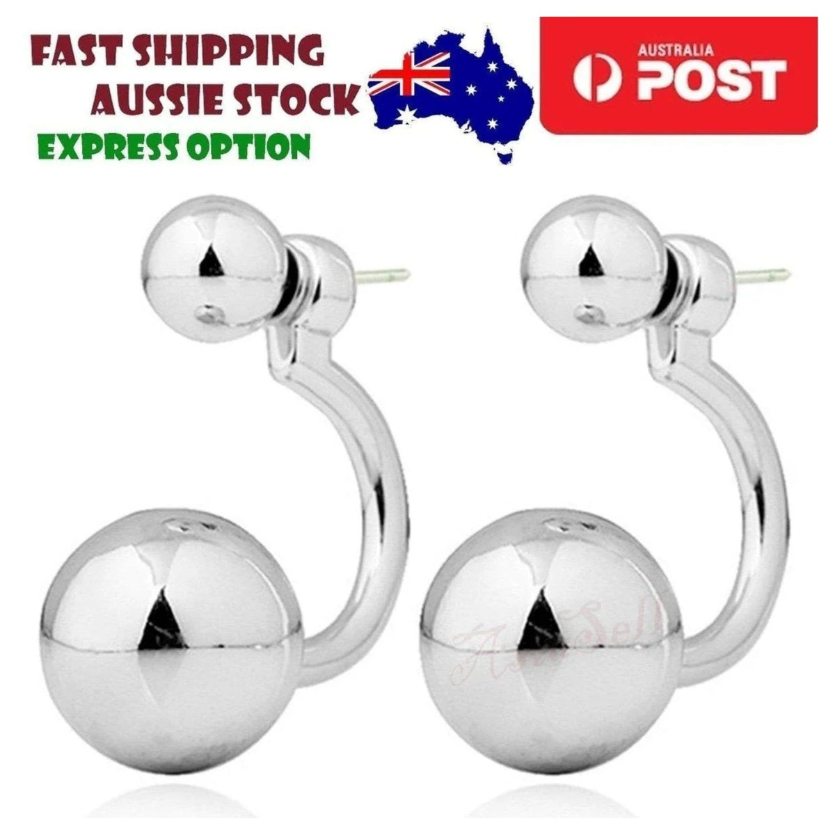 Round Double Ball Stud Earrings – 2-Pair Set