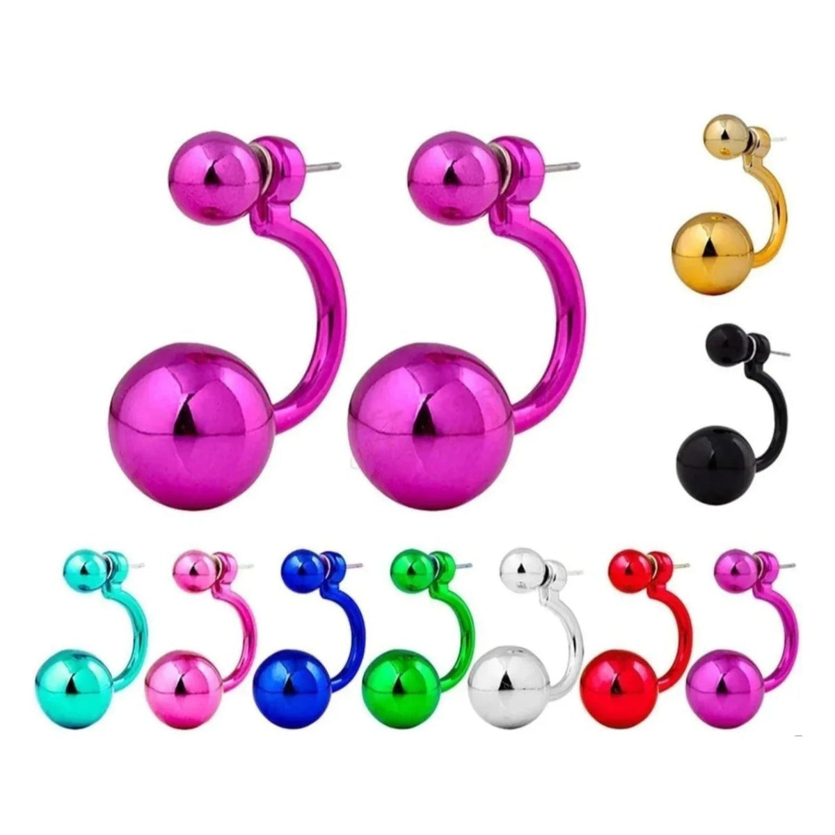 Round Double Ball Stud Earrings – 2-Pair Set