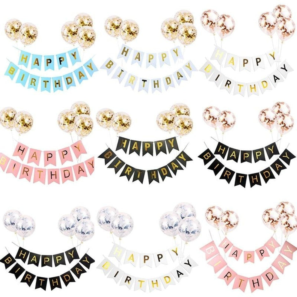 Happy Birthday Balloon Banner Set with Confetti Balloons