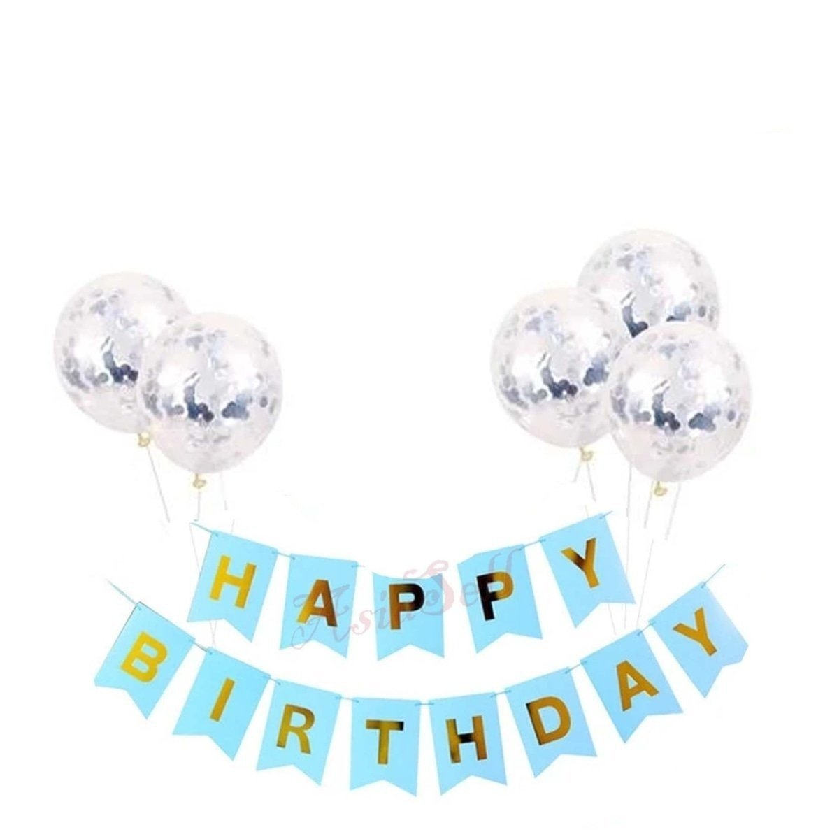 Happy Birthday Balloon Banner Set with Confetti Balloons – B