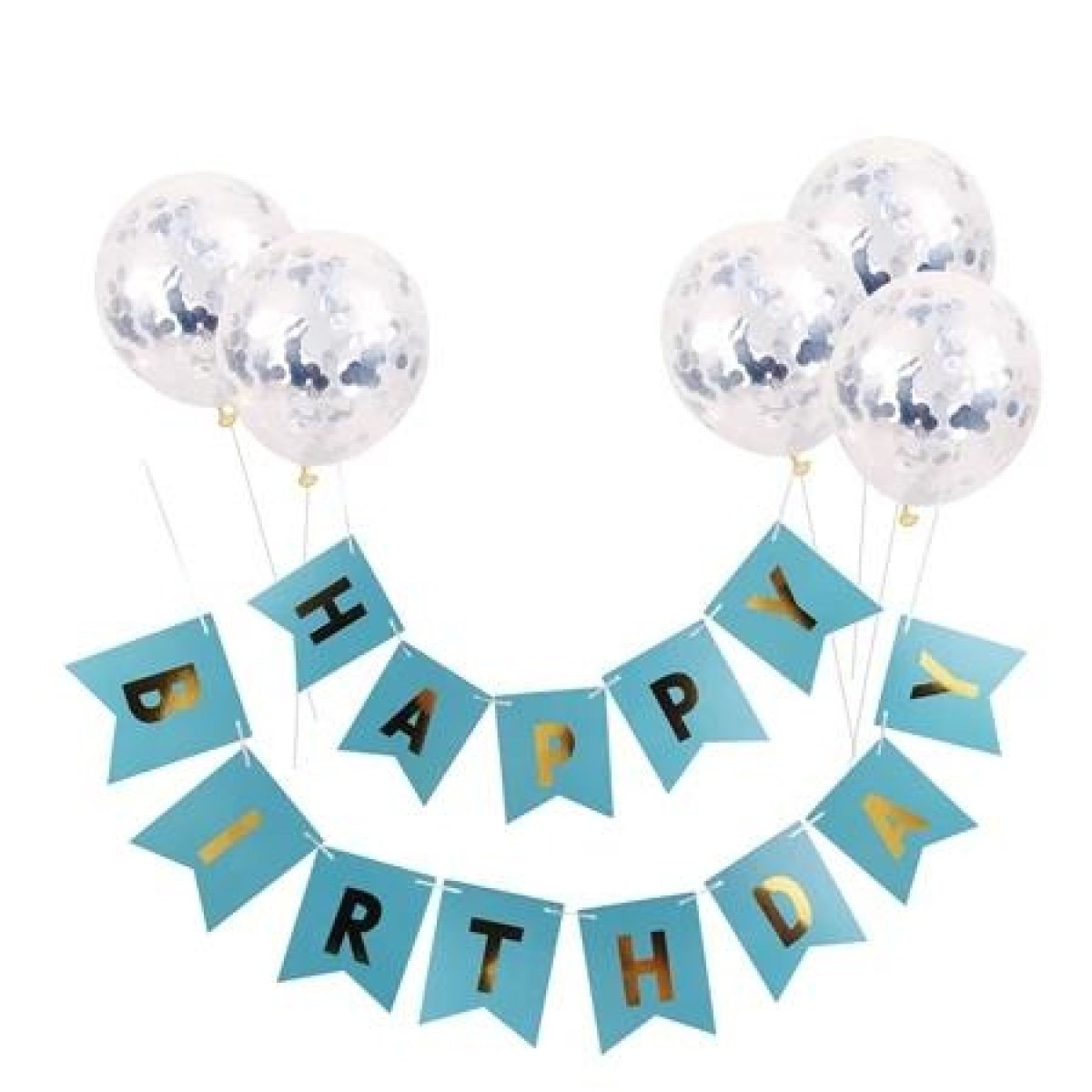 Happy Birthday Balloon Banner Set with Confetti Balloons – P
