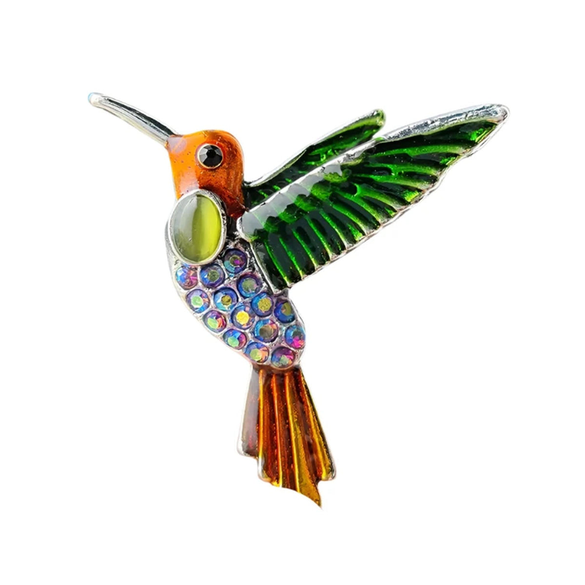 Hummingbird Swallow Rhinestone Brooch Pin 38-45mm – Green Orange Hummingbird