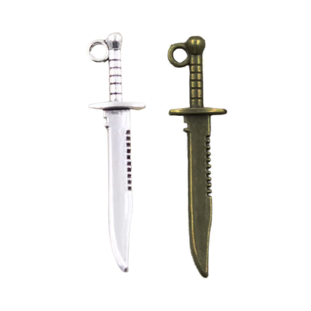 Sword Dagger Charms 43x10mm Antique Bronze Silver