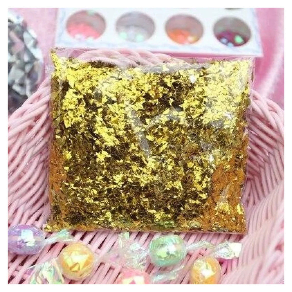 Holographic Nail Decoration Flakes 3D Glitter Set – Gold
