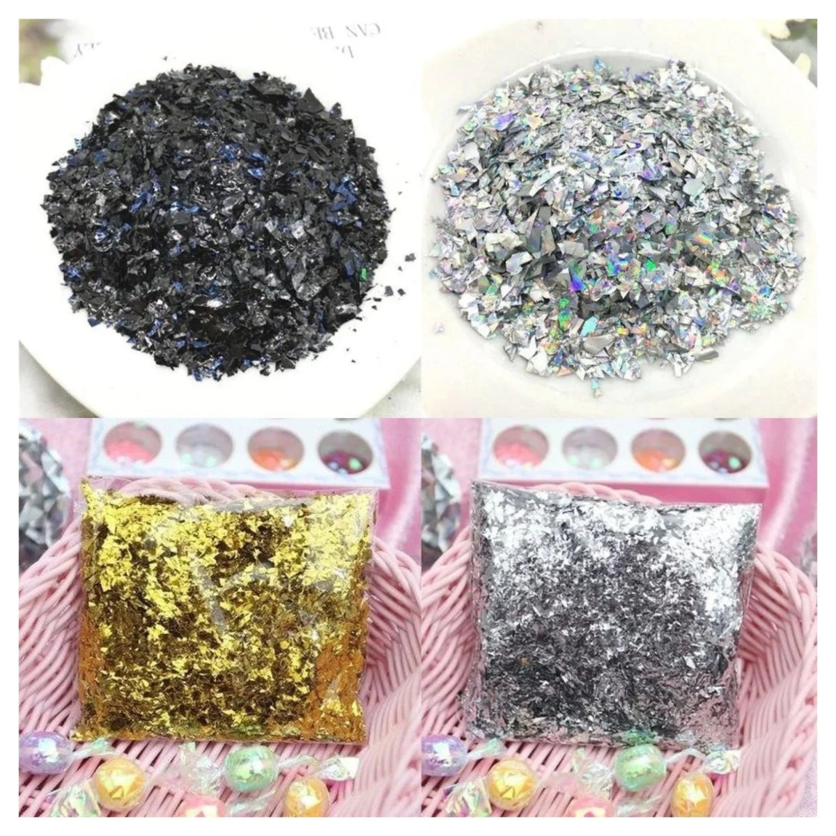 Holographic Nail Decoration Flakes 3D Glitter Set