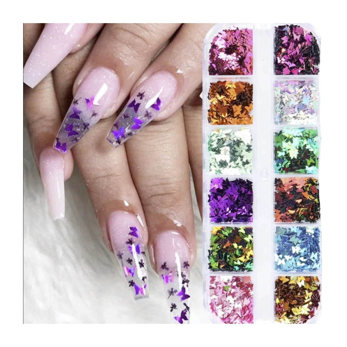 Holographic Nail Paillette Mirror Slices – Fruit, Heart, Butterfly – Butterflies 2