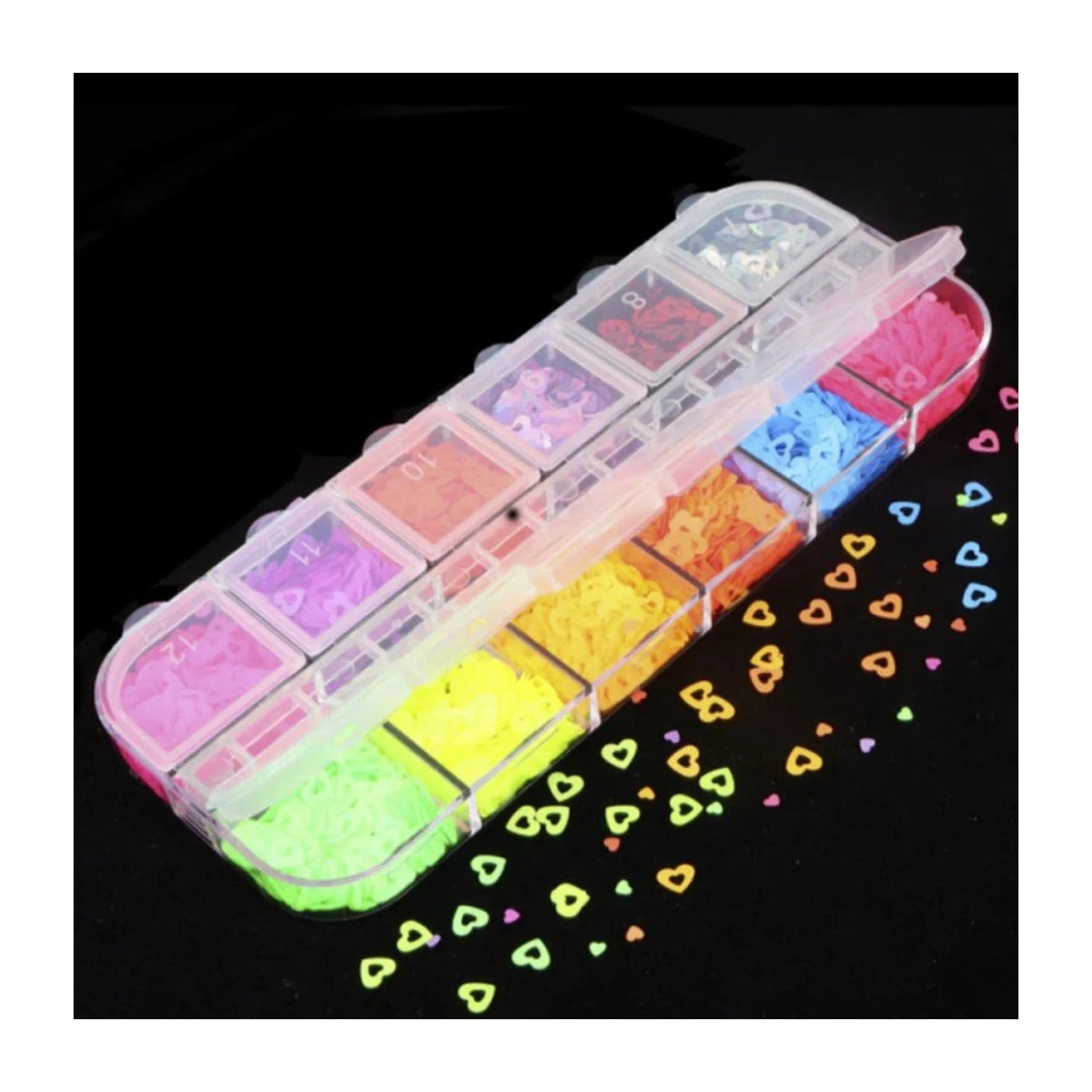 Holographic Nail Paillette Mirror Slices – Fruit, Heart, Butterfly – Neon Hearts 2