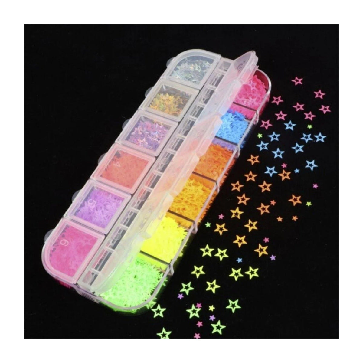 Holographic Nail Paillette Mirror Slices – Fruit, Heart, Butterfly – Neon Stars 2