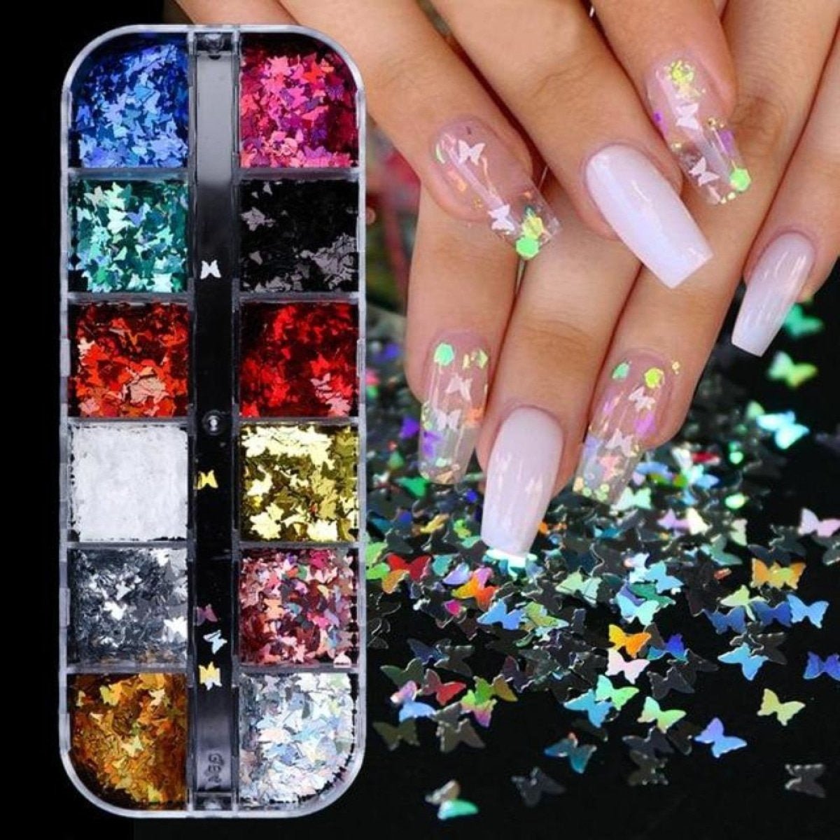 Holographic Nail Paillette Mirror Slices – Fruit, Heart, Butterfly – Butterflies