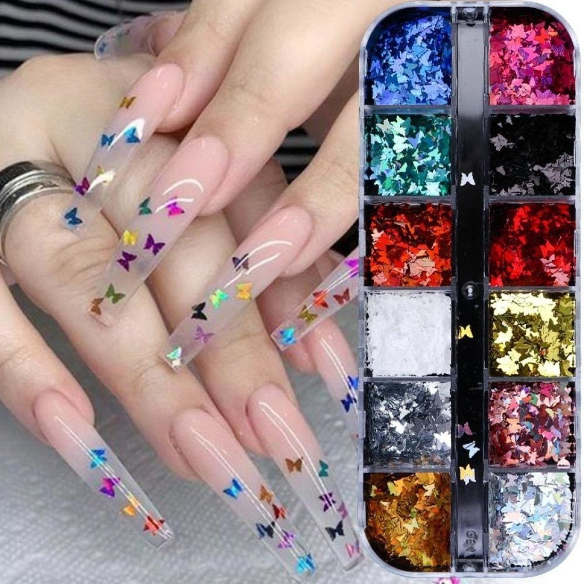 Holographic Nail Paillette Mirror Slices – Fruit, Heart, Butterfly