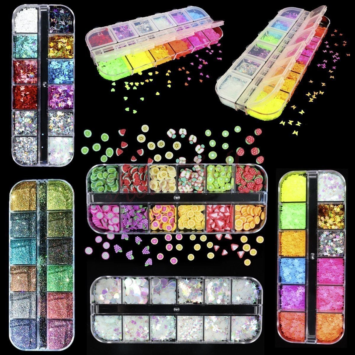 Holographic Nail Paillette Mirror Slices – Fruit, Heart, Butterfly