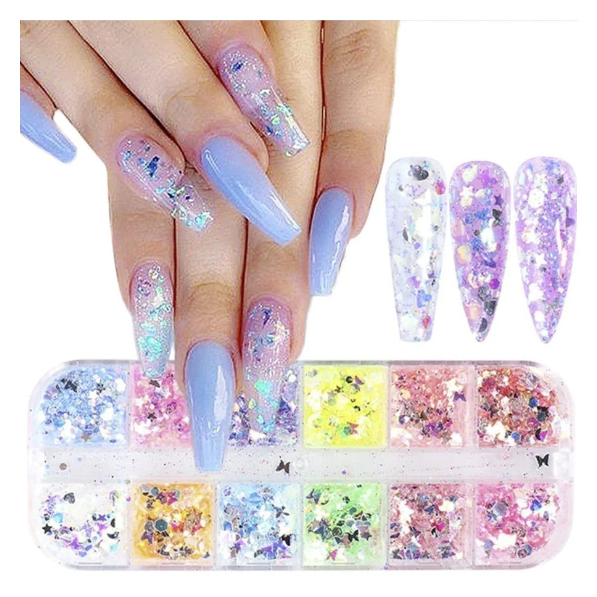Holographic Nail Paillette Mirror Slices – Fruit, Heart, Butterfly