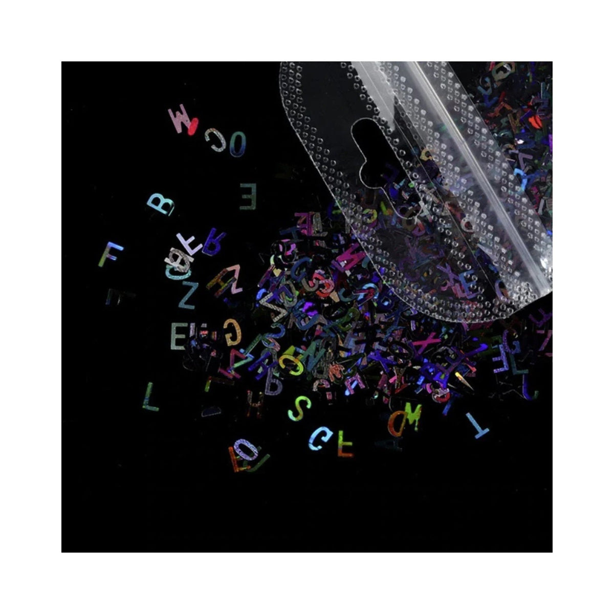 Holographic Sequins Glitter Nail Art Mixed Size Letter Flakes 3D – Black / Dark