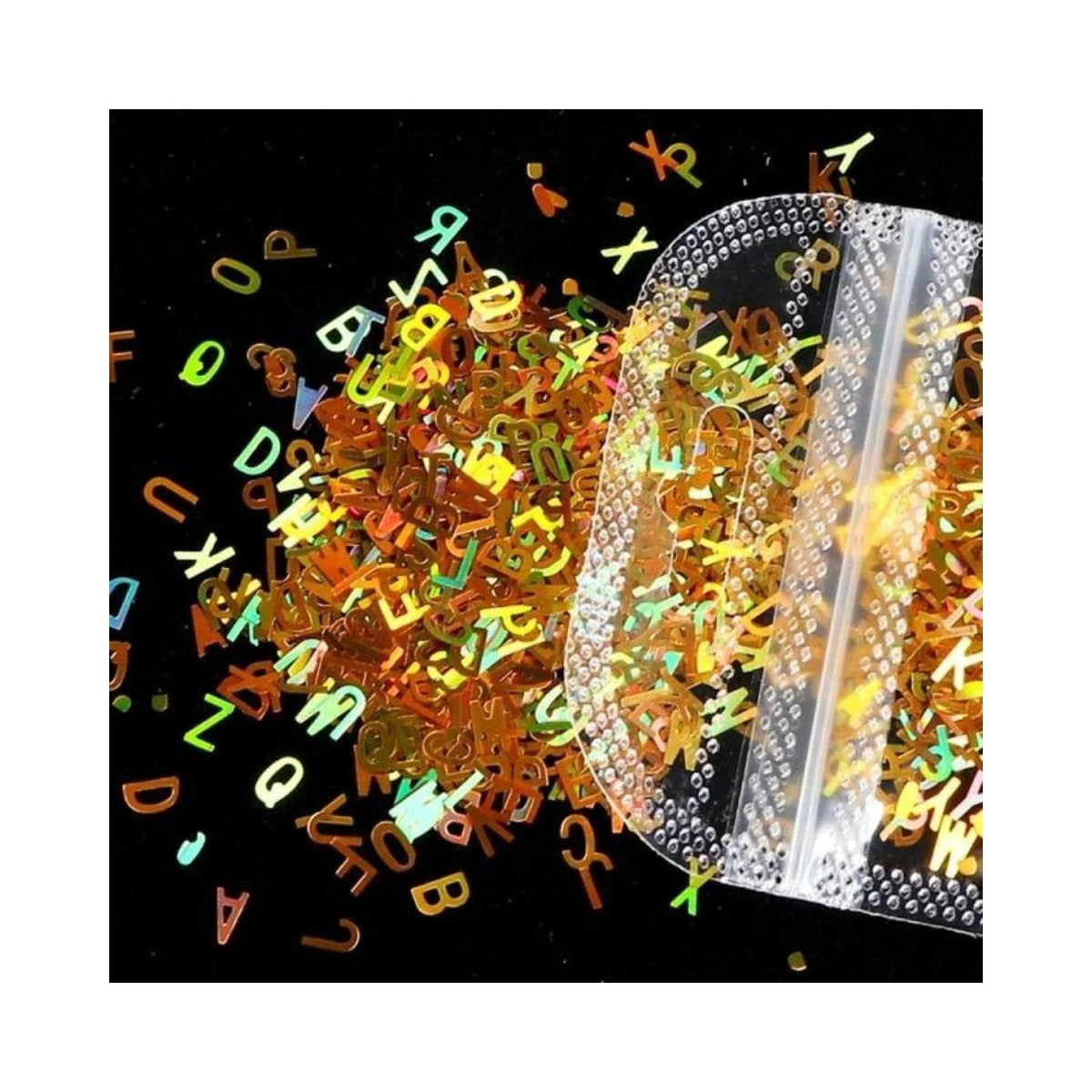 Holographic Sequins Glitter Nail Art Mixed Size Letter Flakes 3D – Gold