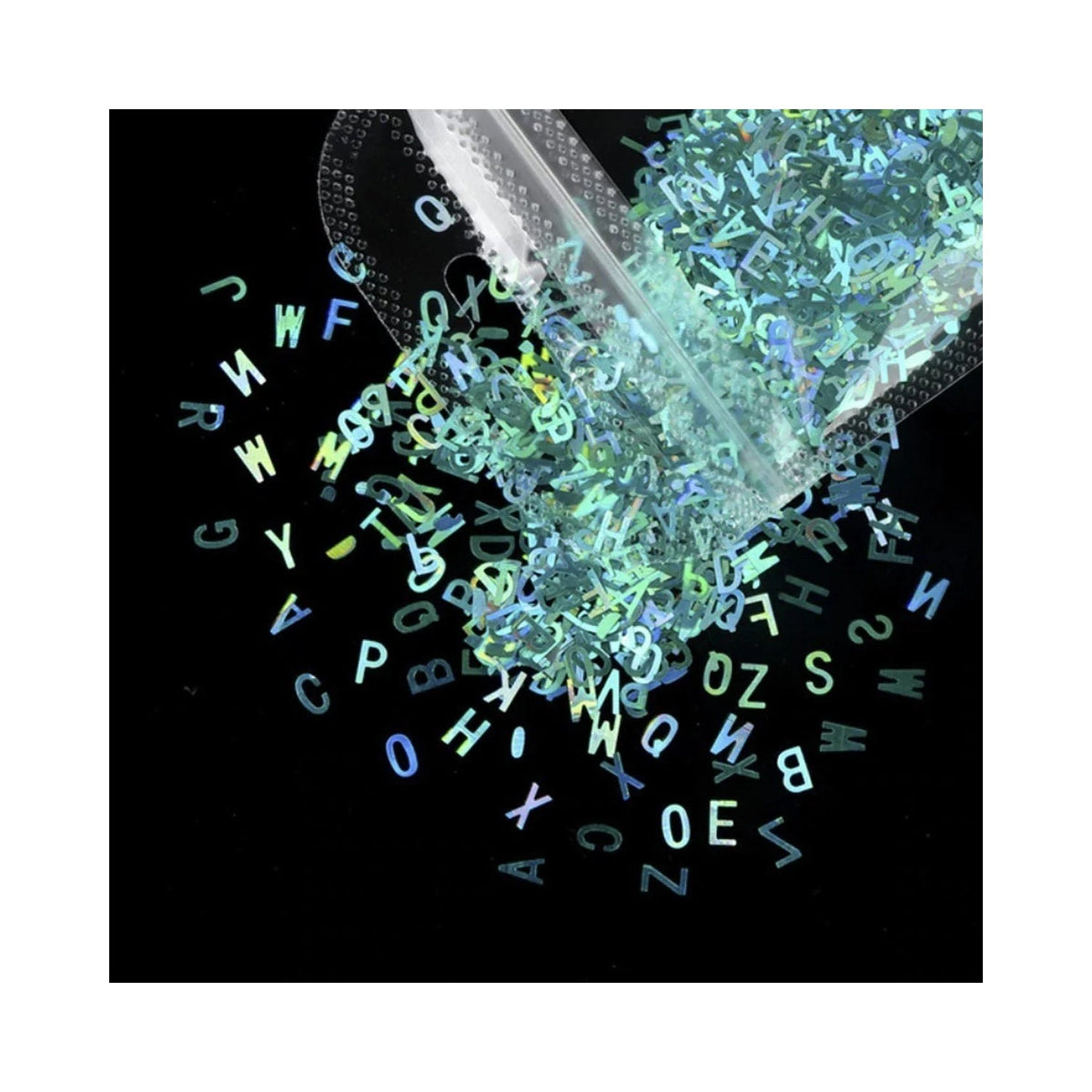 Holographic Sequins Glitter Nail Art Mixed Size Letter Flakes 3D – Green / Aqua